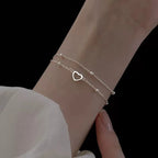 925 Sterling Silver Hollow Heart Bracelets For Women Girls Vintage Korean Design Double Layer Beads Bracelet Party Jewelry Gifts